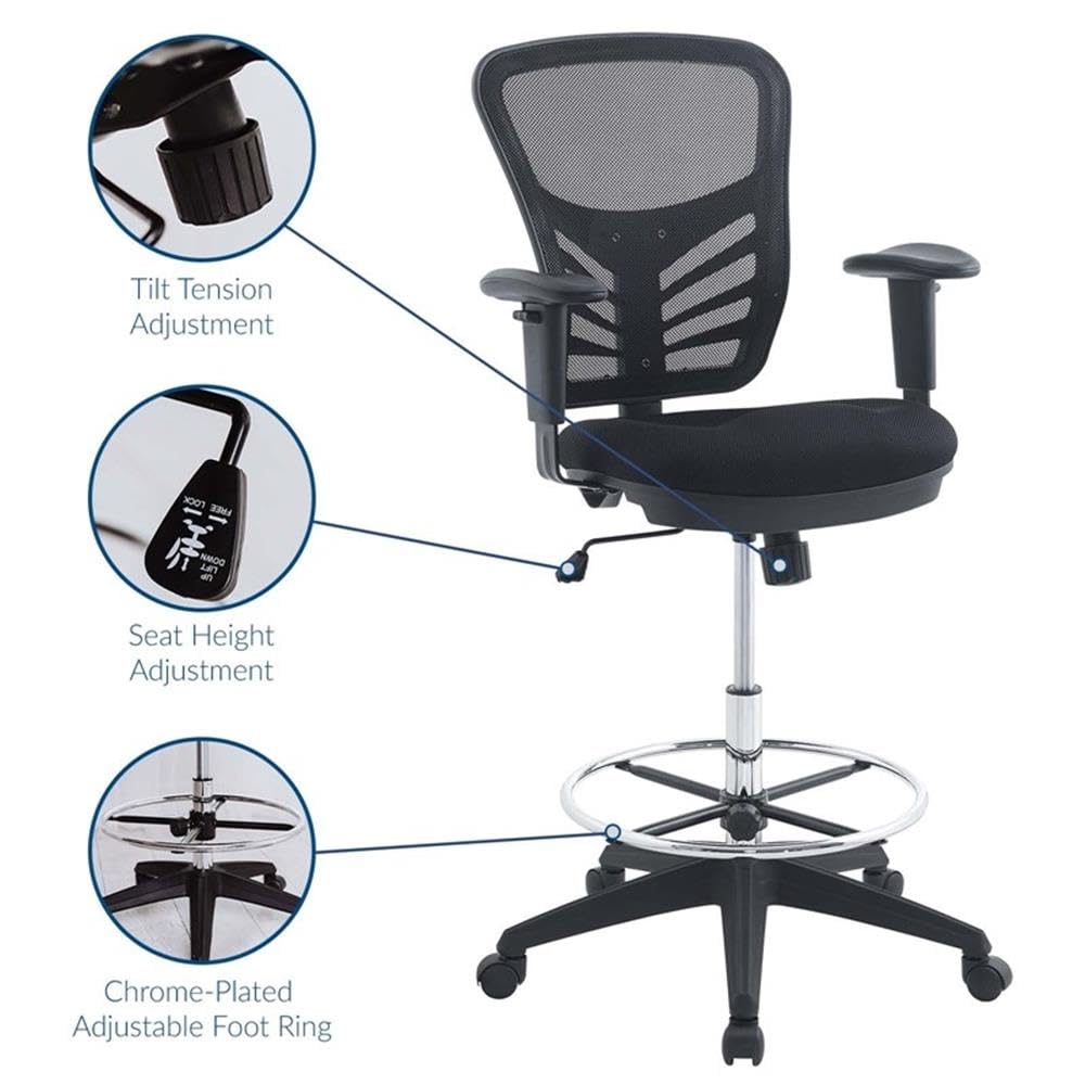 Modway Articulate Drafting Chair - Reception Desk Chair - Drafting Table Chair in Black