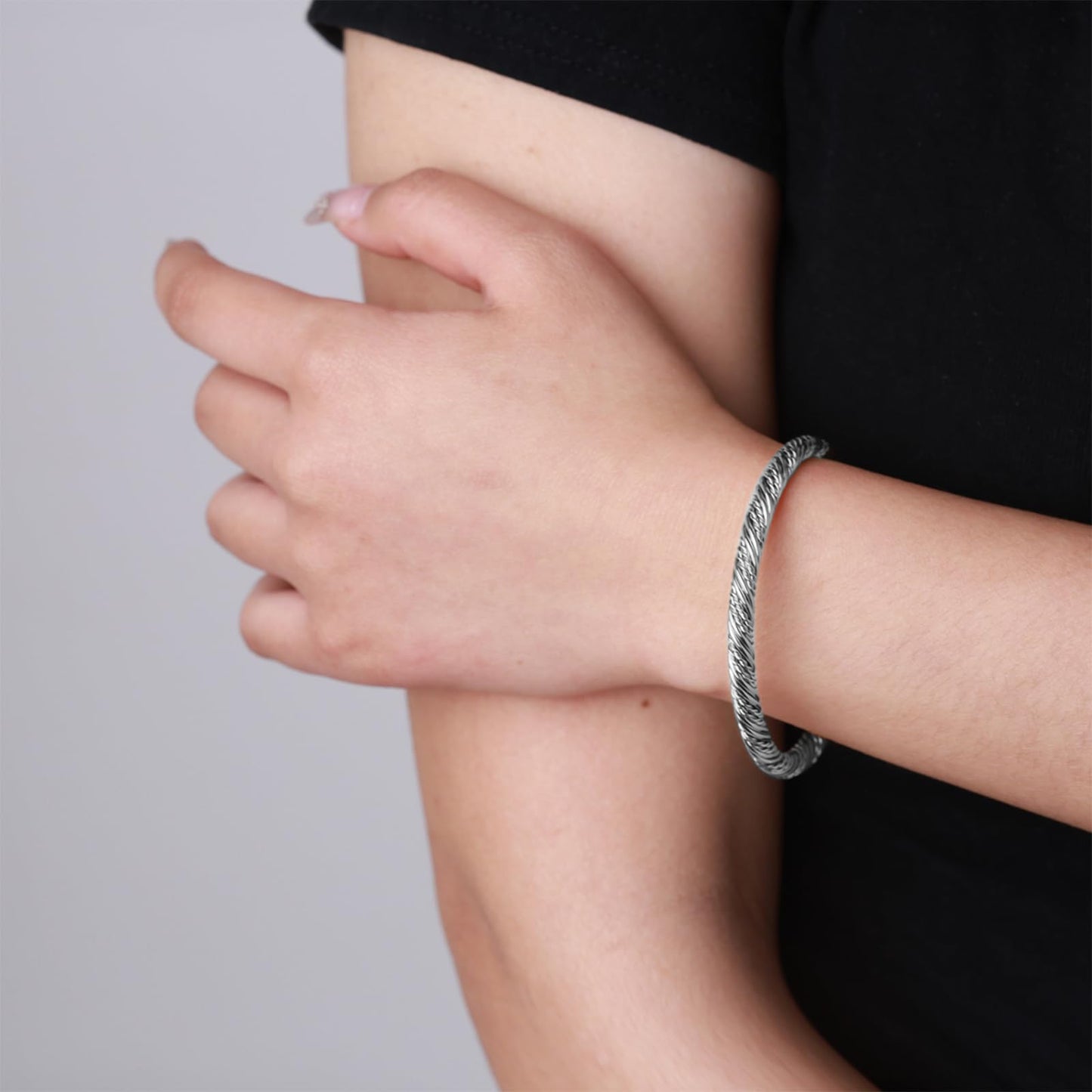 BOLAGTIER Stainless Steel Twisted Cable Wire Bracelets Adjustable Open Cuff Bangle Bracelet Vintage Jewelry Gift for Women (C-Silver 62)