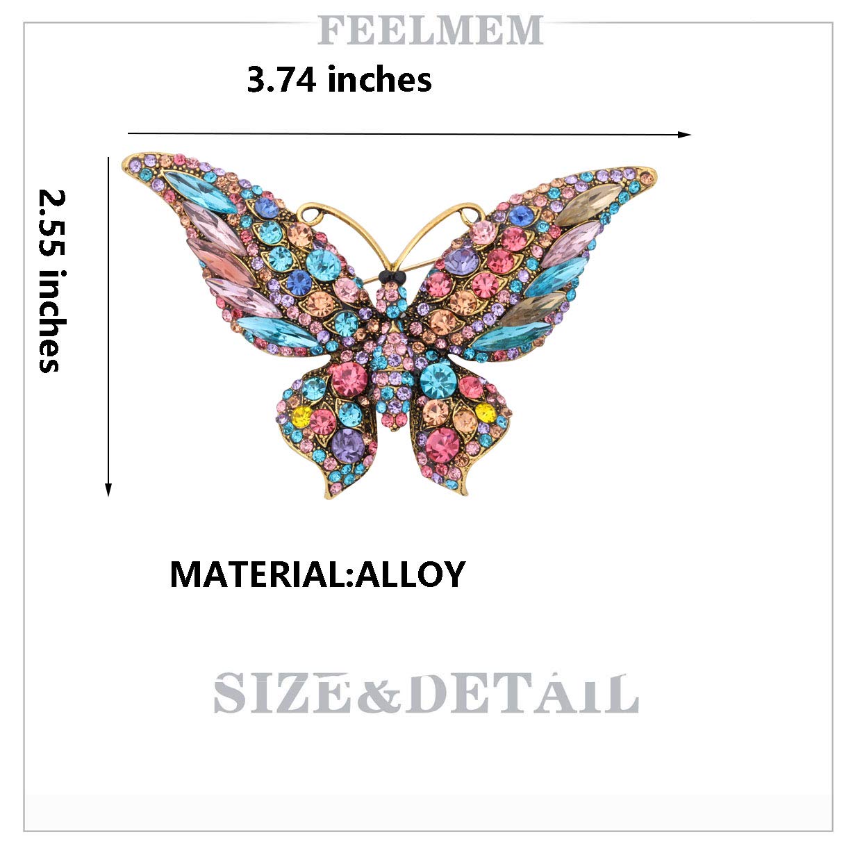 FEELMEM Crystal Rhinestone Butterfly Brooch Pin Blue Color Butterfly Brooches for For Women Wedding/Banquet/Birthday Party (colourful)