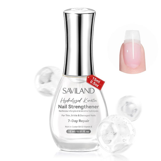 SAVILAND Clear Nail Strengthener 15ml: Fast Air Dry Natural Nail Growth for Damaged Nails Transparent Nail Polish Strengthening Repair Weak & Thin Nails Treatment with Castor Oil Vitamin E Women Gift