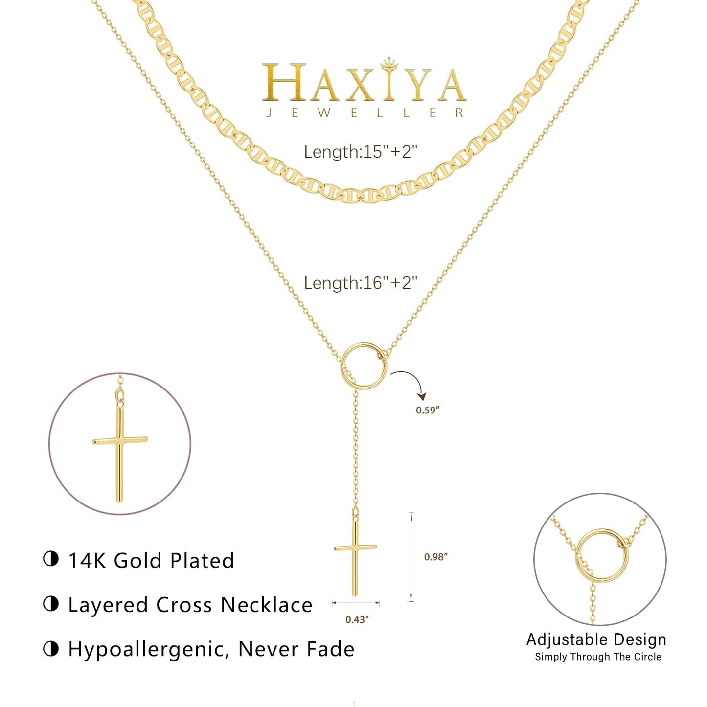 HAXIYA Gold Cross Necklace for Women 14K Gold Plated Choker Cross Pendant Long Necklaces Mariner Chain Layered Minimalist Simple Tiny God Lords Prayer Religious Jewelry