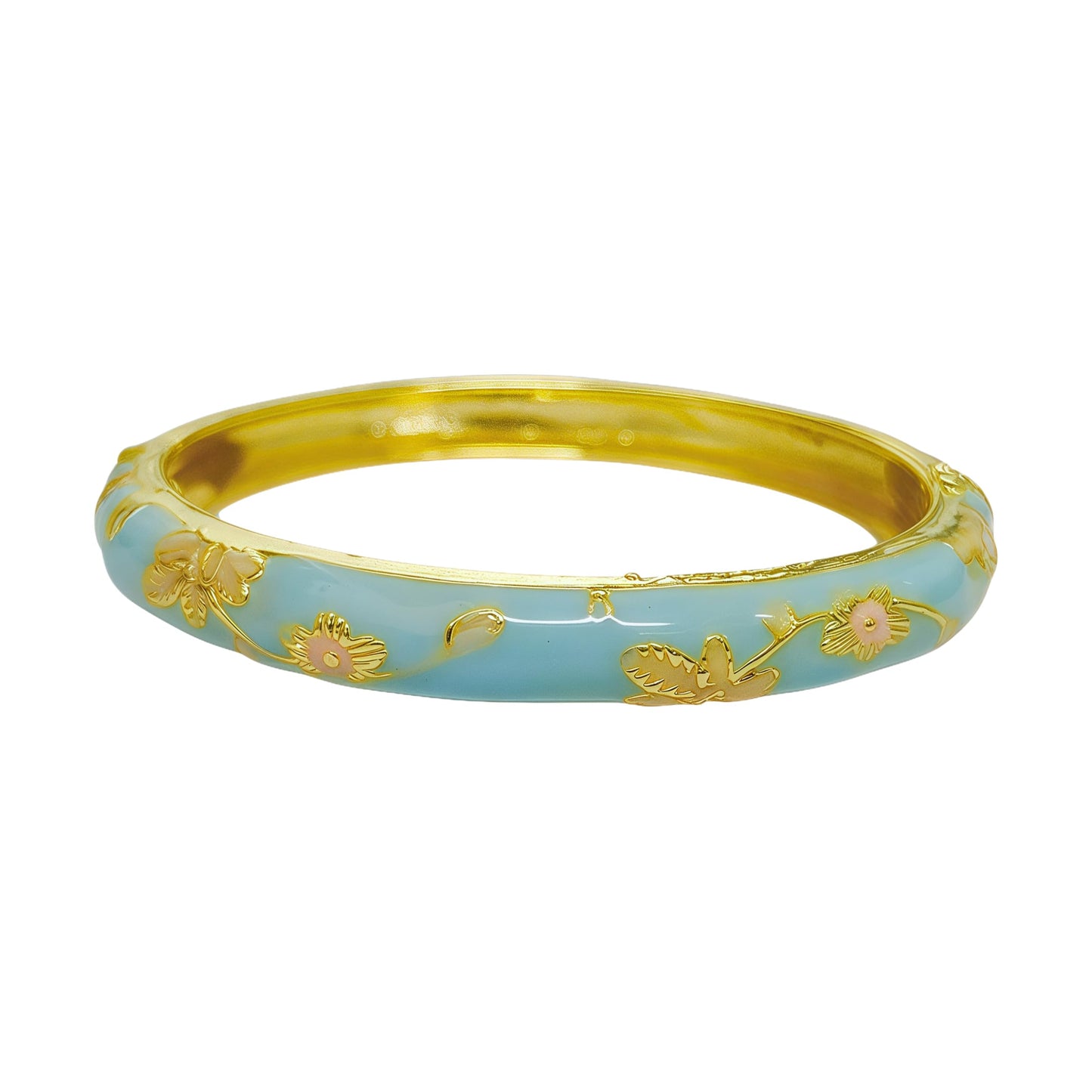 Cloisonne Bracelet For Women, Chunky Bangle Trendy Cute Flower Enamel Bangles Multi Tone Engraved Cuff Gold Plated Bracelets Stackable Wife Jewelry Friendship Gift (Blue&Red Set, One Size)