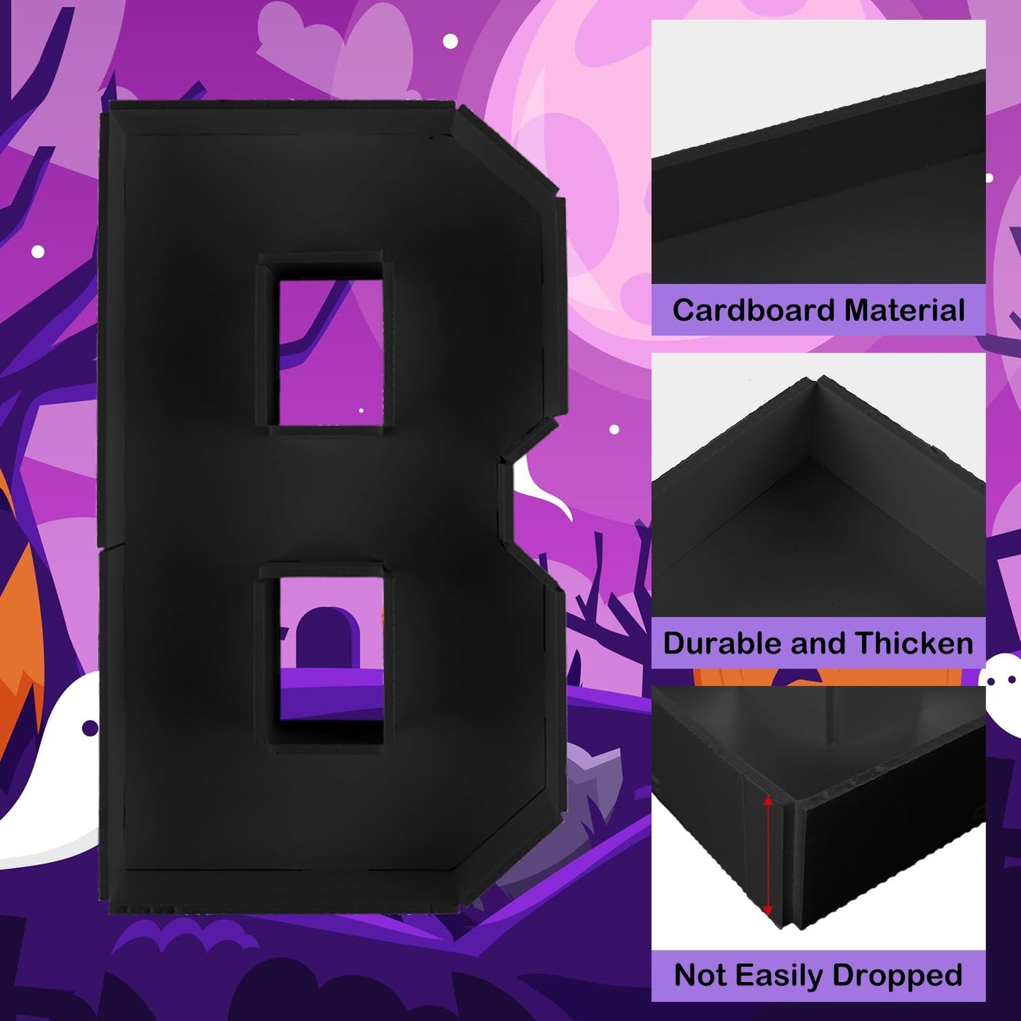 BOO Cardboard Letters for Halloween Party Decorations, 13.7 Inch Charcuterie Letters Fillable Black Paper Mache Letter Trays for Chocolate Candy Food Display Letter Box for Halloween Party Decorations