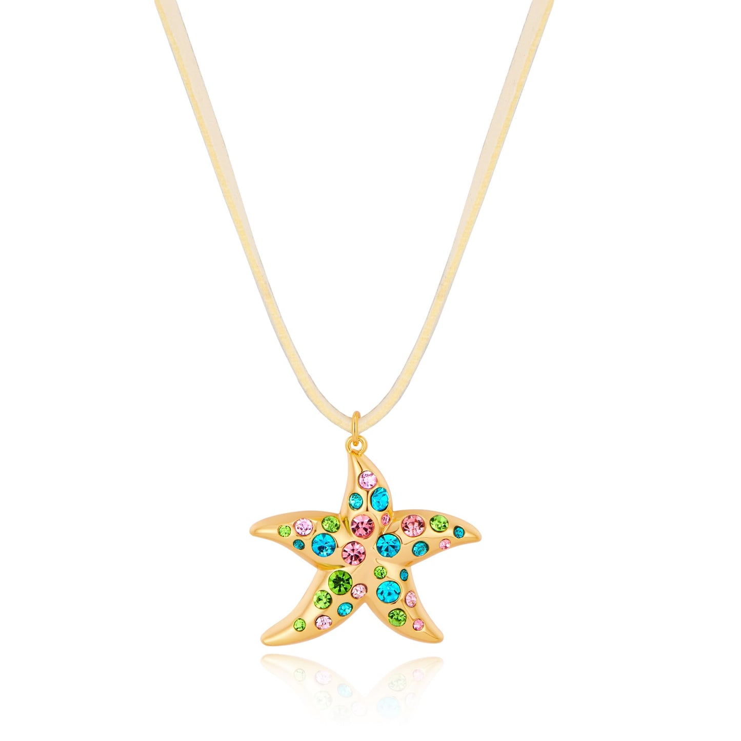 WOWORAMA Starfish Necklace for Women Colorful Rhinestone Starfish Pendant Necklace with Beige Rope Sea Shell Star Choker Necklaces Summer Beach Trendy Necklaces