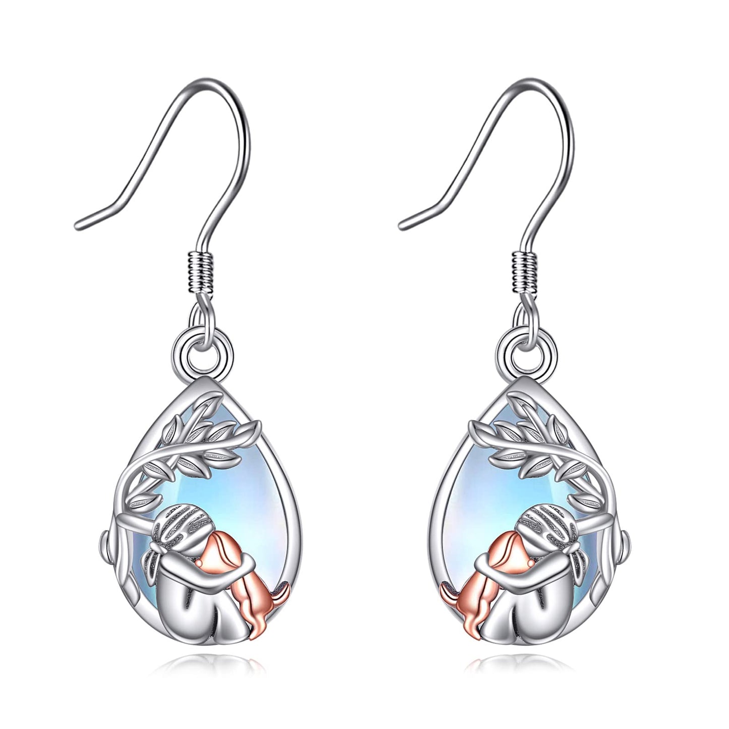 YFN Dog Earrings 925 Sterling Silver Teardrop Moonstone Animal Dog Earrings Jewelry Gifts for Women Pet Lover