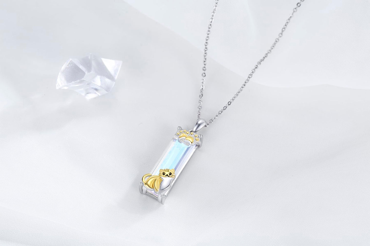 AENEAS Cat Necklace 925 Sterling Silver Crystal Animal Pendant Cute Paw Graduation Jewelry Gifts for Friend Daughter Her Wife Women