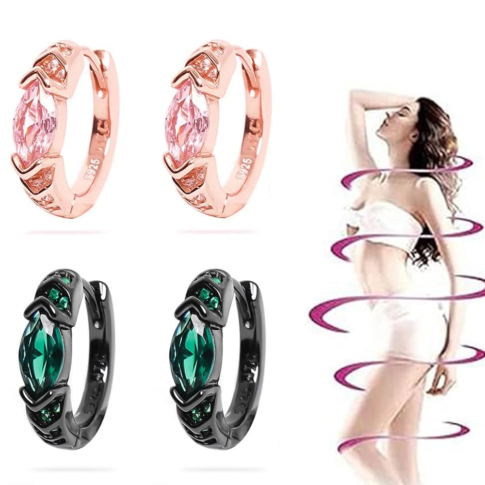 Lymphatic Drainage Slimming Hoop Earrings, Titanium Ion Lymphvity Germanium Earring Acupuncture Therapy Hoop Moissanite Earrings Jewelry for Women Men (rose gold+black)