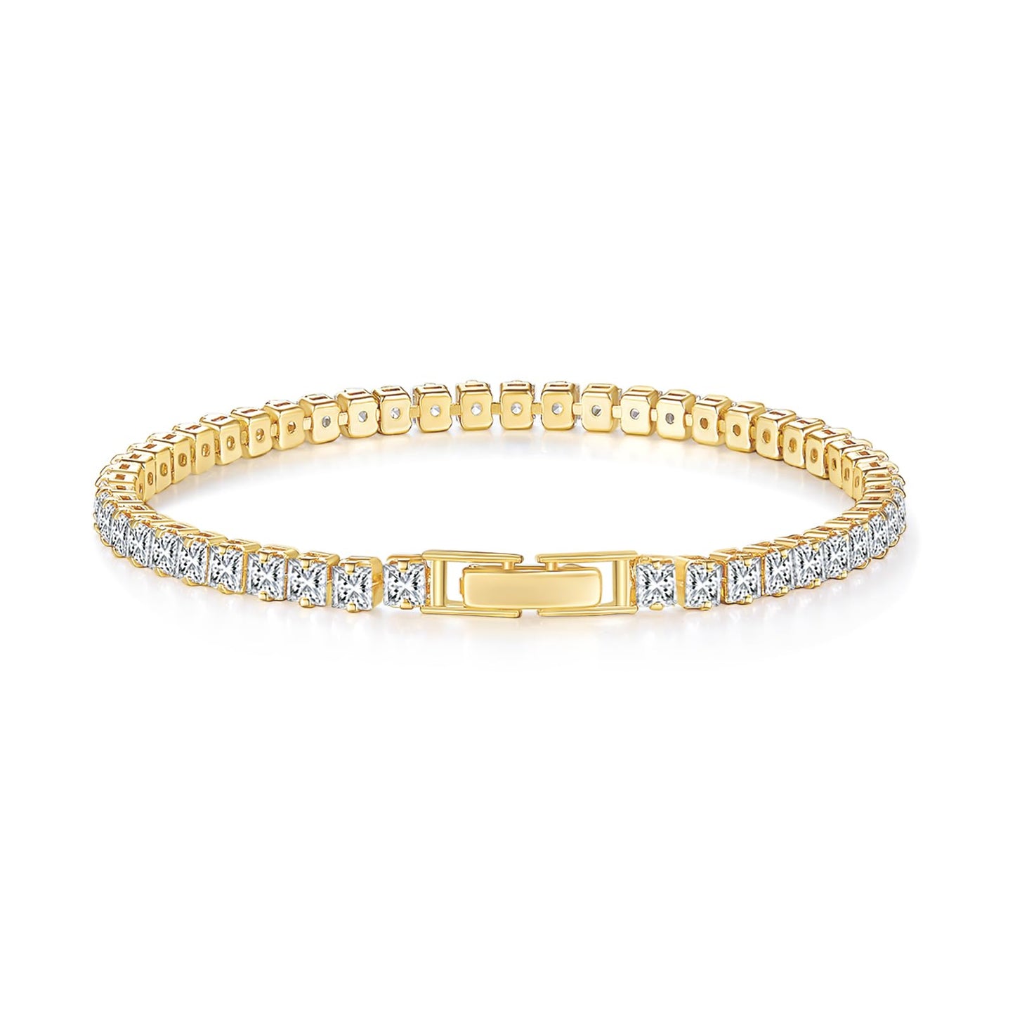 MINDDHA Tennis Bracelets| 3.5mm Cubic Zirconia Tennis Bracelets for Women | Gold Color | Princess-cut Square Shape| Size 7.5 Inch
