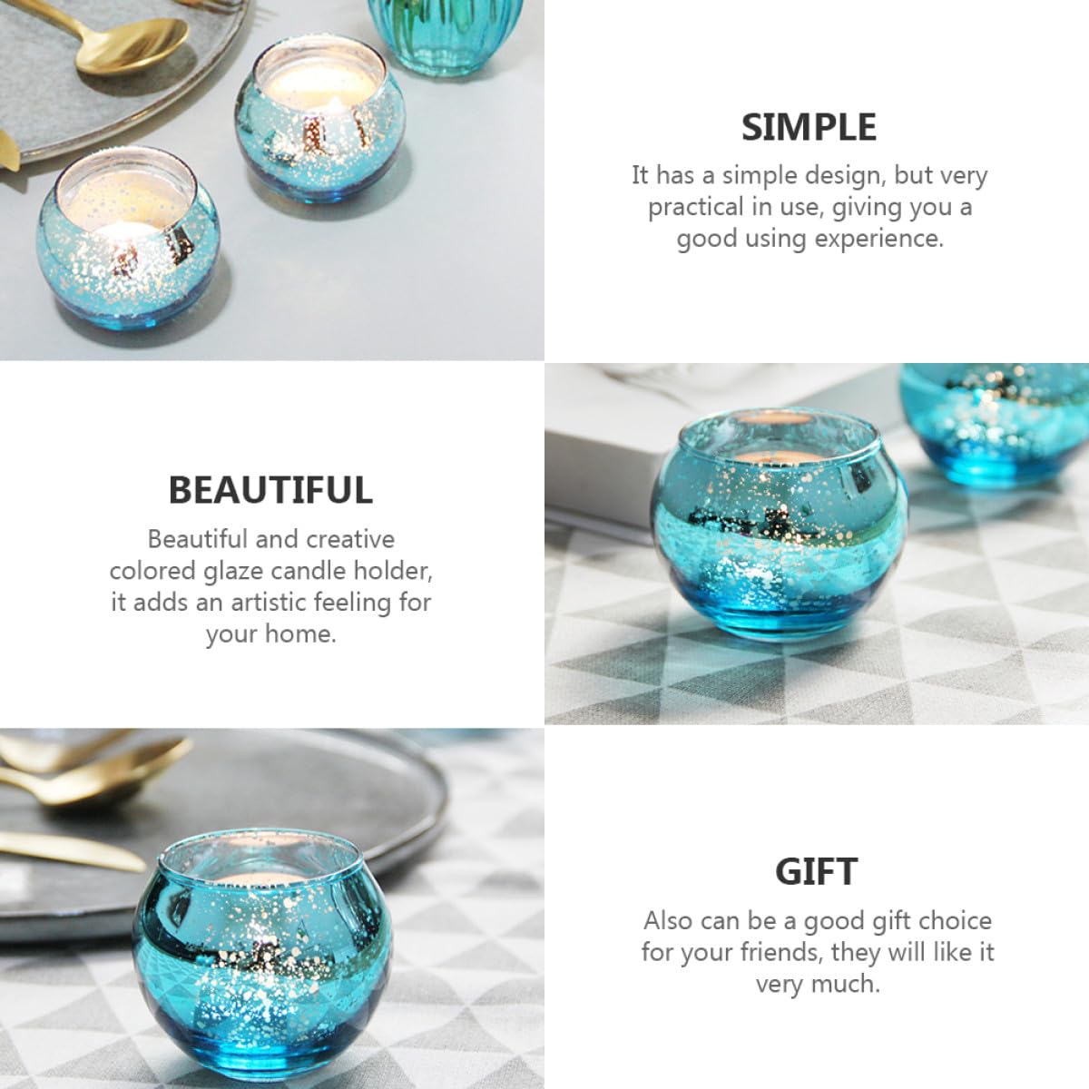 SOLUSTRE 12pcs Glass Candle Holders with Blue Dot Pattern Decorative Hollow Candle Cups for Home Décor Table Centerpiece Modern Minimalist Design