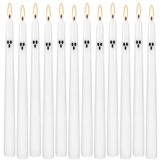12pack 10inch Ghost Halloween Taper Candles-unscented White Spooky Candles Decorations Halloween Ghost Shaped Decor for Party Favor Home Table