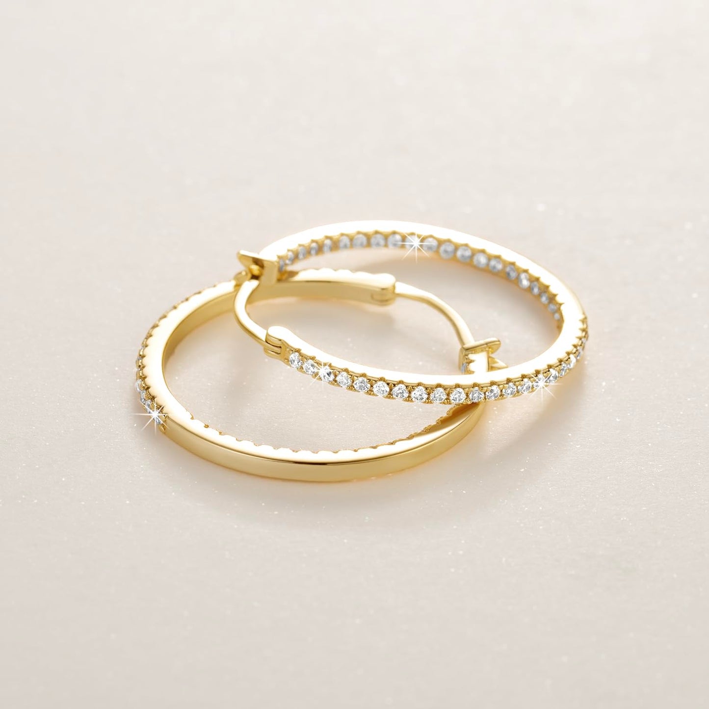 Aidomiya Gold Hoop Earrings 14K Gold Hoop Earrings for Women with Dual-sided Cubic Zirconia Hoops Earring for Women Sensitive Ears Hypoallergenic Womens earring 35MM