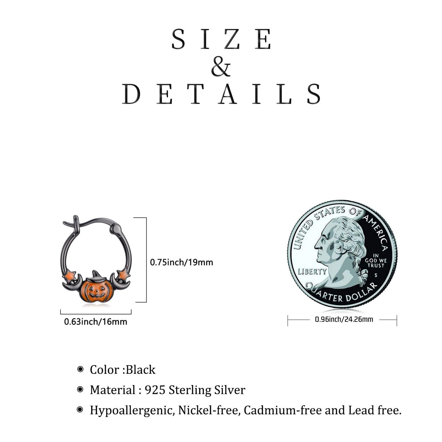 Halloween Earrings 925 Sterling Silver Black Pumpkin Earrings Gothic Hoop Earrings Jewelry Gifts for Women Daughter