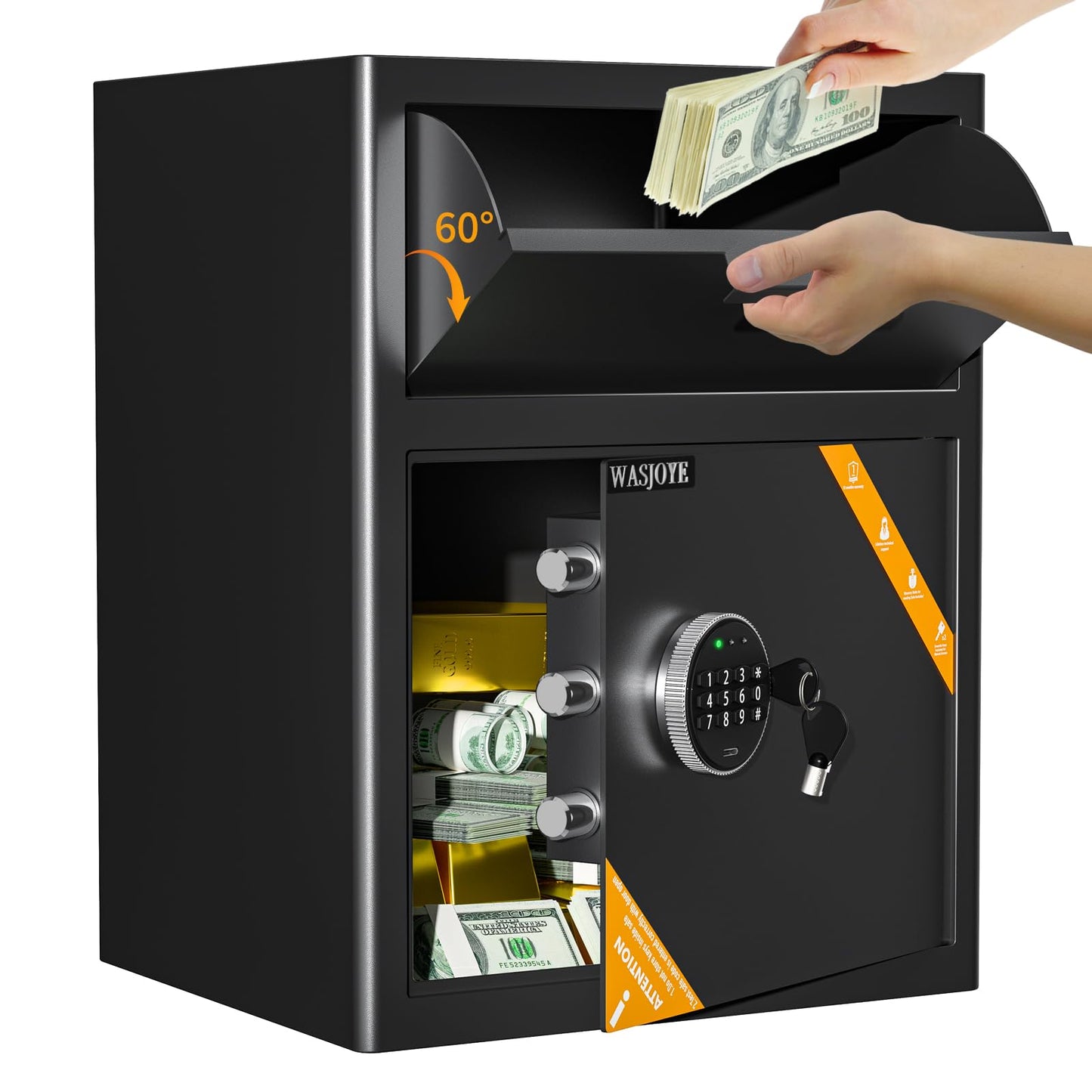 WASJOYE Depository Drop Cabinet Safe - 2.6 Cubic Feet Large Size with Digital Keypad Lock and Anti Theft, Business Security Safe Box with Alarm Function, Large Drop Slot Box for Cash Slip Office Home