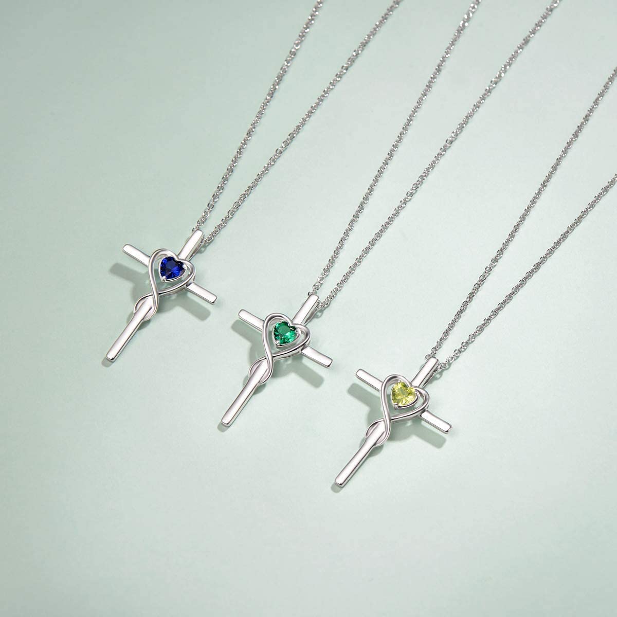 FANCIME Blue Sapphire Cross Necklace For Women Sterling Silver Birthstone Blue Sapphire Infinity Heart Cross Pendant September Birthstone Jewelry Gifts for Women