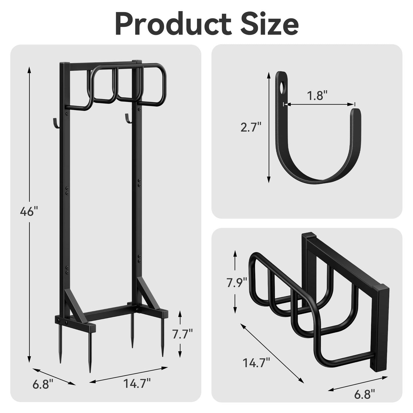 Garden Hose Holder Stand, Freestanding Heavy Duty Metal Hose Holder with Stable Base and Tool Hooks, Rustproof Water Hose Storage Rack for Outside Yard Lawn