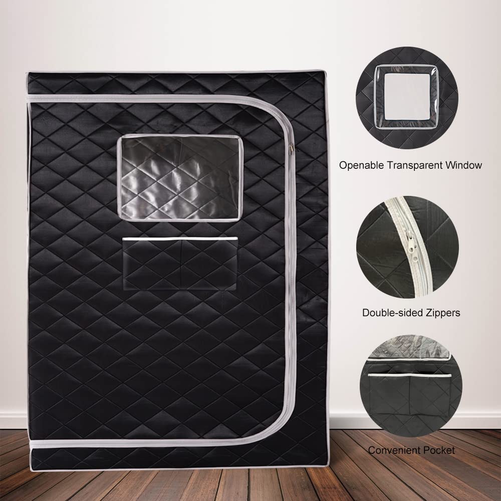 Smartmak Full Size Steam Sauna Tent, Portable Whole Body Home Spa Room, 1 or Two Person Large Space, Steamer NOT Included (47.28" x 35.46" x 63" Grey Border)