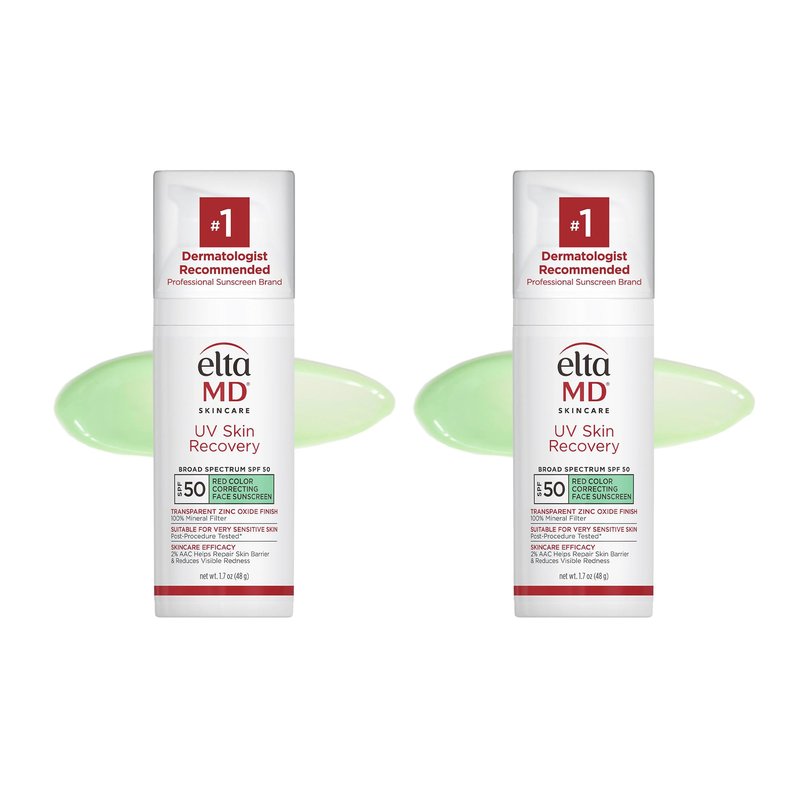 EltaMD UV Skin Recovery Face Sunscreen with Zinc Oxide, All Mineral, Safe for Sensitive Skin SPF 50, Green Tinted, 1.7oz 2PK