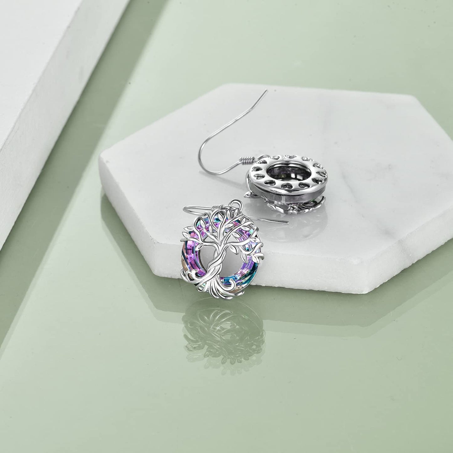TOUPOP Tree of Life Earrings for Women Sterling Silver Family Tree Drop Dangle Earrings Purple Circle Crystal Jewelry Birthday Mothers Day Gifts for Women Mom Her