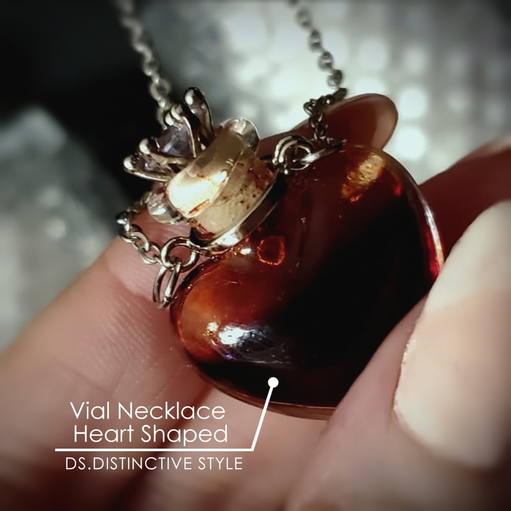 DS. DISTINCTIVE STYLE Vial Necklace Heart Shaped Perfume Bottle Pendant Blood Vial Necklace for Liquid Memorial Jewelry for Ashes Glass Keepsake Urn Necklace for Women