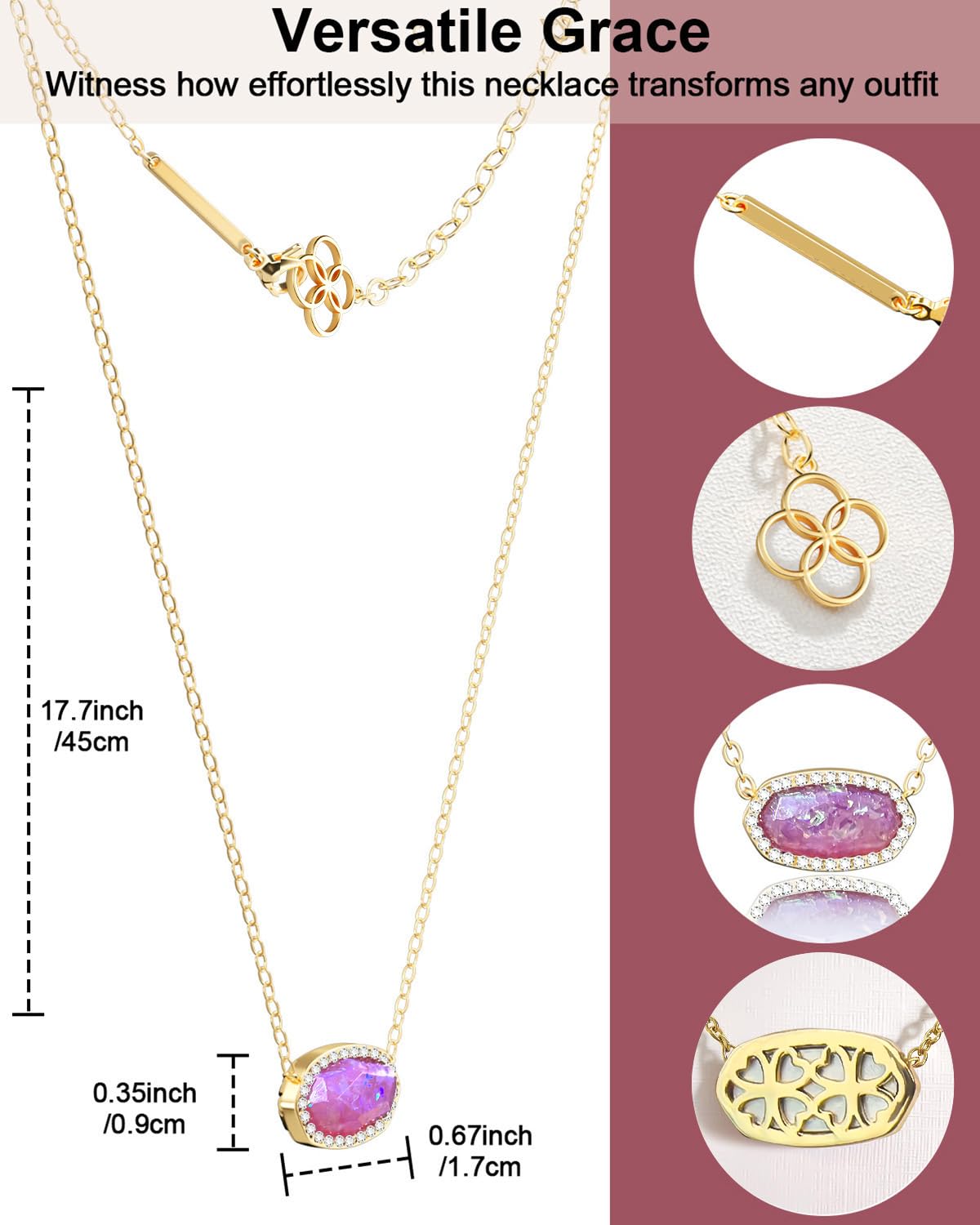AICase 18K Gold Plated Pendant Necklace for Women,Diamond Rhinestone Dainty Fashion Jewelry,Anniversary Wedding Birthday Gifts for Women/MoM/Sister/Friends/Her/Wife/Grandma/Coworker_Glitter Pink