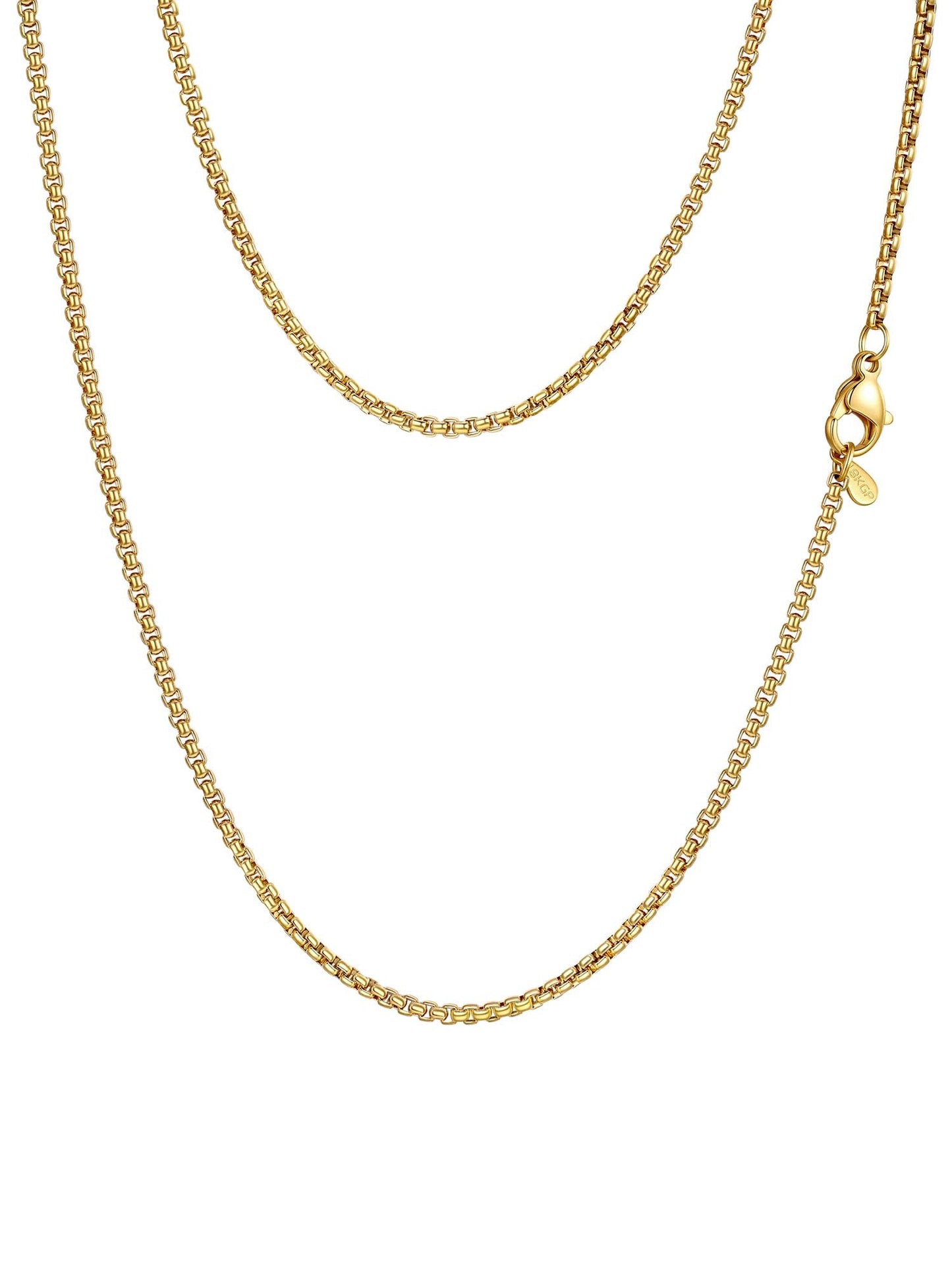 PROSTEEL Mens Chain Necklace, Squre Rolo Cable Chains 2mm Thin 18K Gold Necklace Waterproof & Non Tarnish Men and Women Jewelry with Gift Box 18in