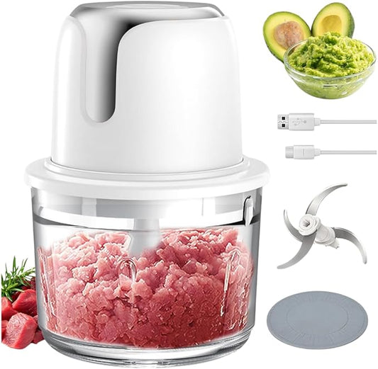 5-Cup Cordless Food Processor & Meat Grinder, USB-C Rechargeable - Perfect for Apartment, RV & Travel (Sliver)