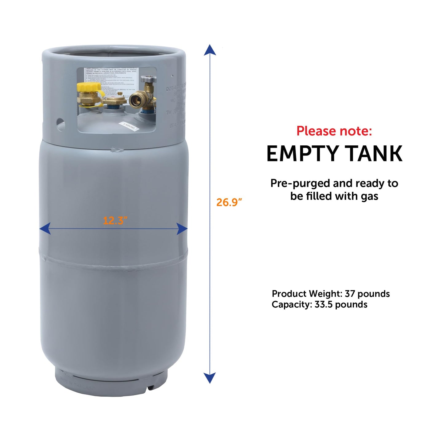 Flame King YSN335 - 33.5LB Steel Forklift Propane Tank Cylinder with Built-in Gauge, Gray
