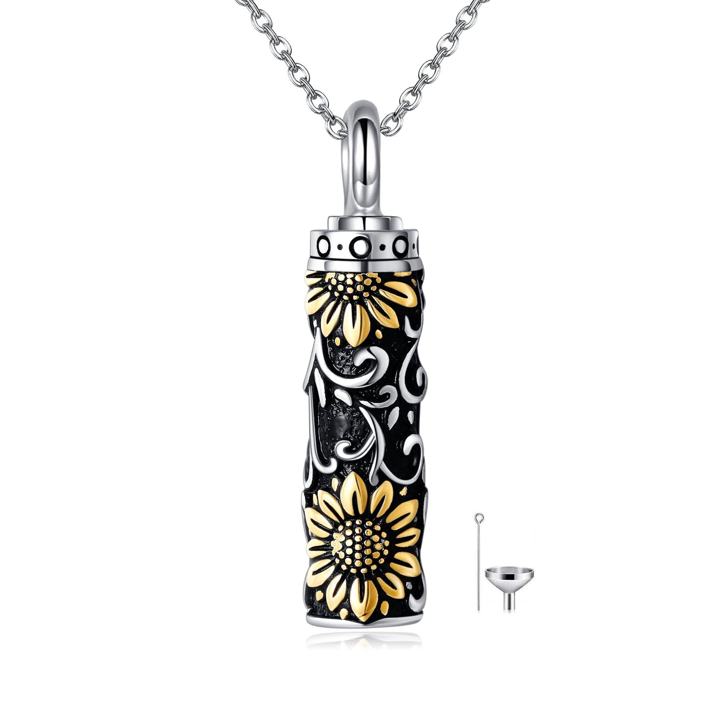 POPLYKE Sunflower Filigree Urn Necklace for Ashes for Women Sterling Silver Cremation Necklace for Ashes Keepsake Jewelry for Human Men