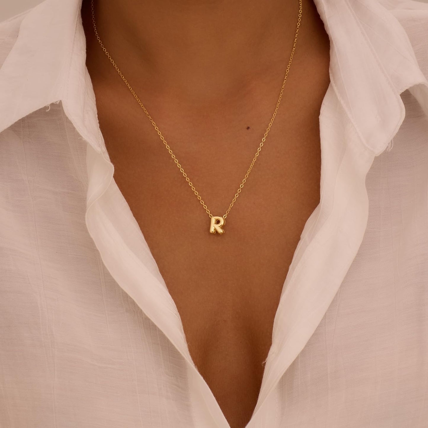 CUEZIY 14K Gold Plated Bubble Letter Necklace Initial Necklaces for Women Dainty Personalized Charm Pendant Name Necklace Cute Non Tarnish Fashion Accessories Teen Gift Trendy Stuff Jewelry Gifts