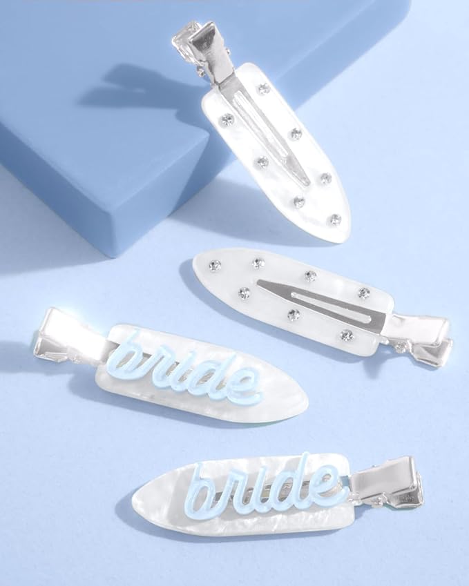 xo, Fetti Bride Beauty Clips - 4 pc | Bachelorette Party, Blue White Bridal Hair Clip, Wedding Get Ready With Me, Bridal Shower Favor, Wedding Accessory