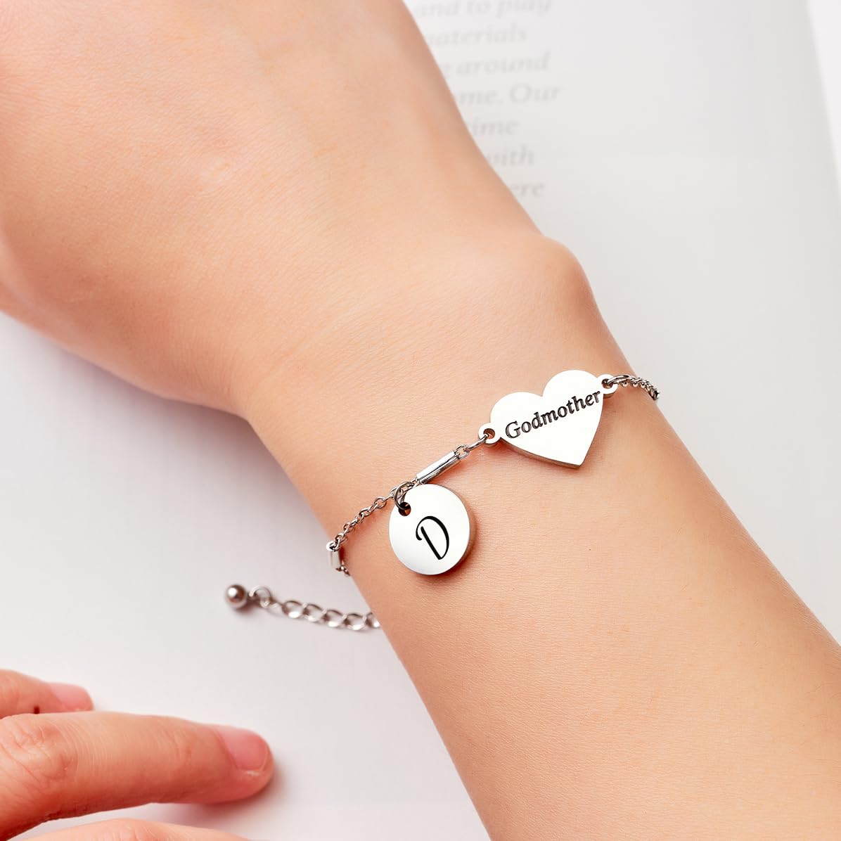 CHENVA Godmother Gifts Initial Bracelet Bangle for Women Gift for Godmother from Goddaughter (Godmother Bracelet D)