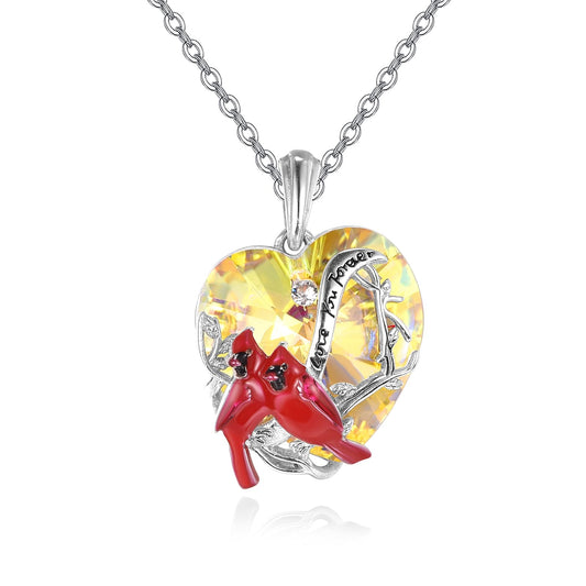 AENEAS Cardinal Heart Necklace Pendant Sterling Silver Cardinal Jewelry Red Bird Memorial Gifts for Mom Her Birthday