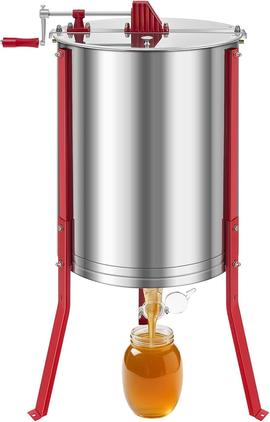 VEVOR Honey Extractor, 6 Frame Manual Honey Extractor with Transparent Lid, Honeycomb Drum Spinner with Height Adjustable Stand, Honeycomb Extraction Centrifuge Equipment for Beekeeping