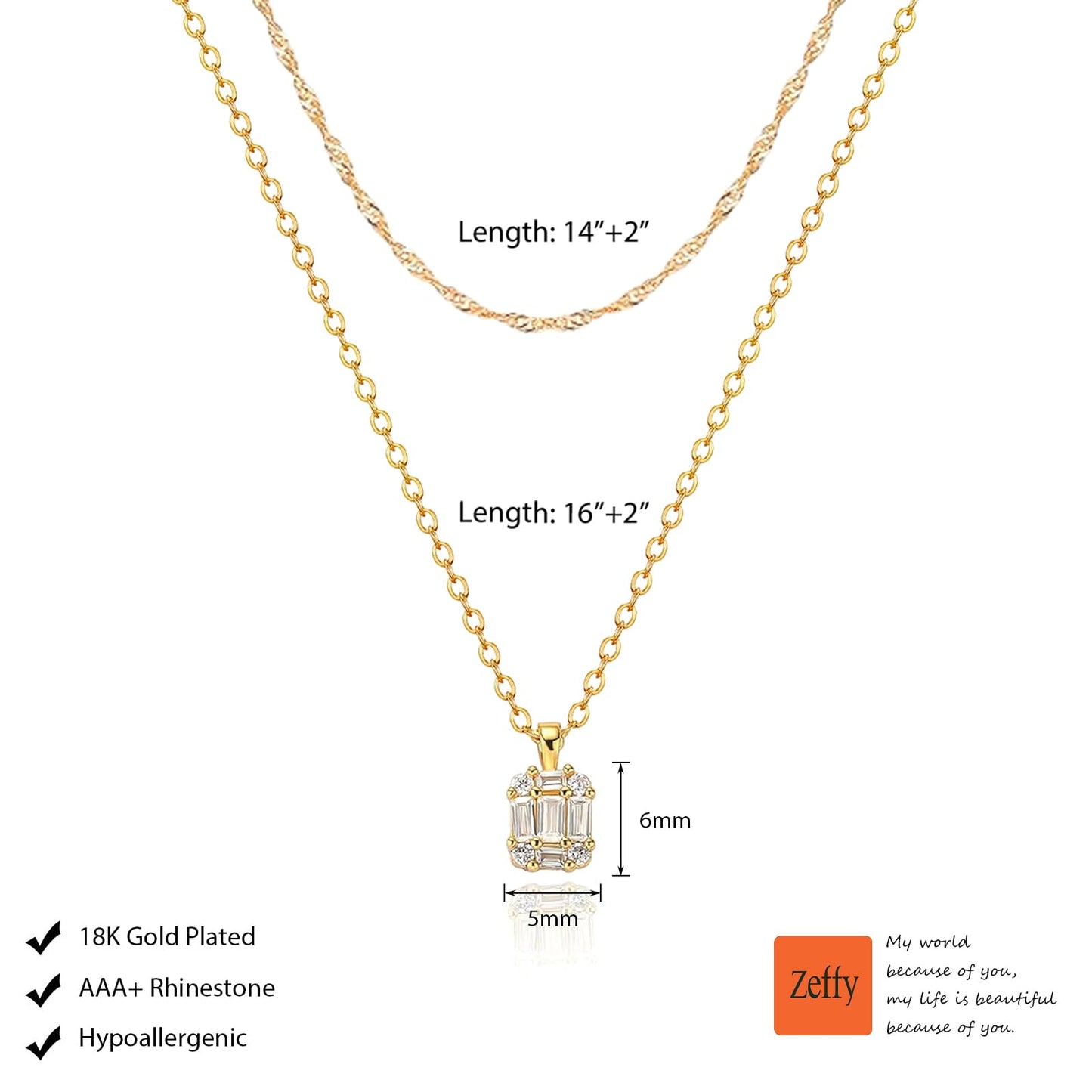 Zeffy Gold Necklace for Women, Dainty Layered Diamond Pendant Necklaces Simple CZ Solitaire Necklace Trendy Cute Choker Gold Jewelry Gifts