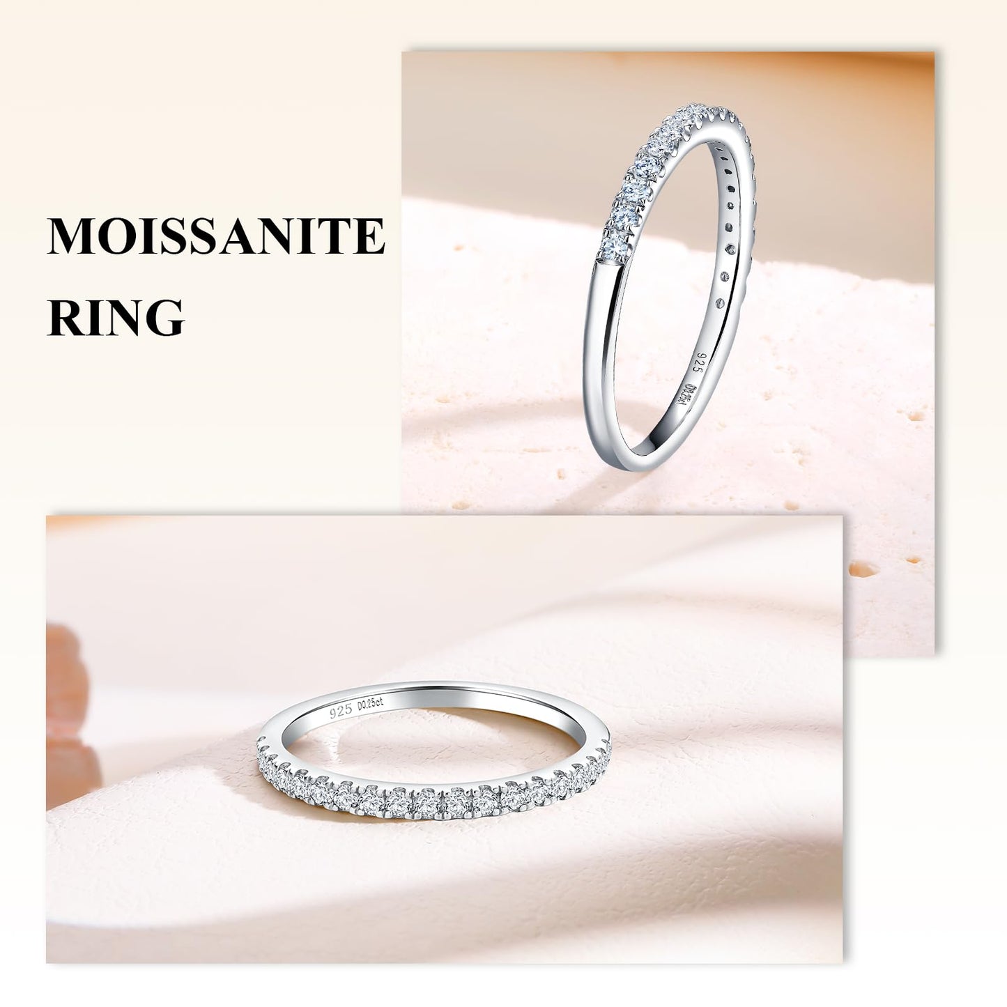 AGRULE Bezel Set Moissanite Wedding Band 0.25 Cttw Stackable Faux Diamond Ring for Men Women, Size 9