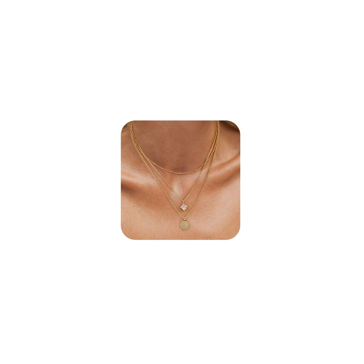 YOIHUR Layered Gold Necklaces for Women, 14K Gold Plated Dainty Stackable Stack Choker Necklaces Trendy Layering Pendant Chain Necklace Set Gold Jewelry for Women Gifts