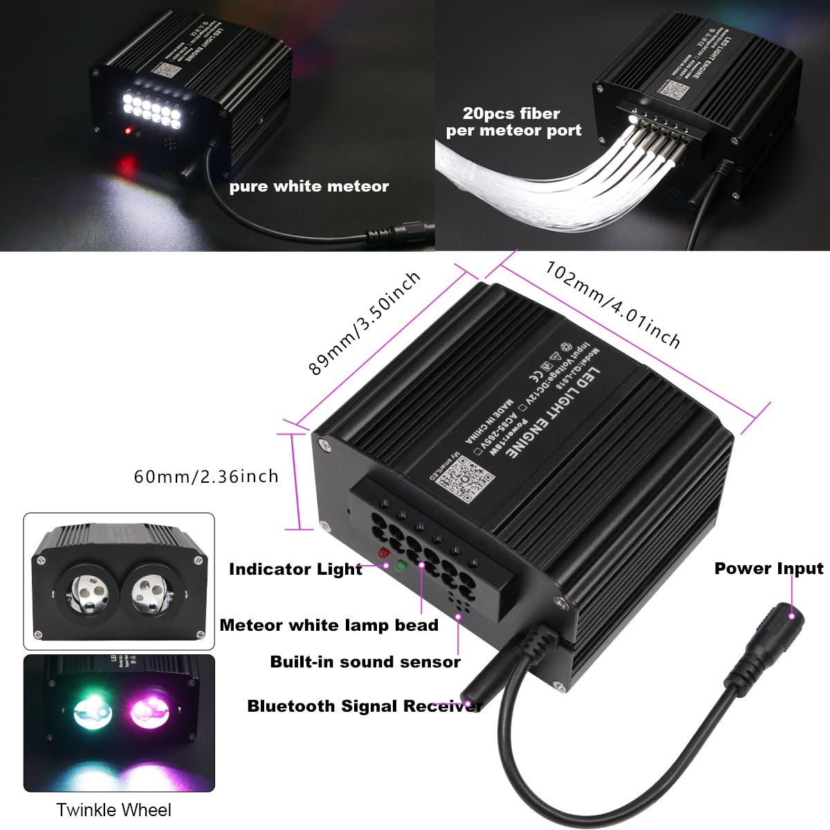 AZIMOM Dual Color 1200pcs 0.03in 13.1ft Twinkle Fiber Optic Starlight Headliner+ Pure White Meteor 240pcs Shooting Star, Sound Mode APP& Remote Control 2 in 1Starlight Meteor Kits Car Home Ceiling