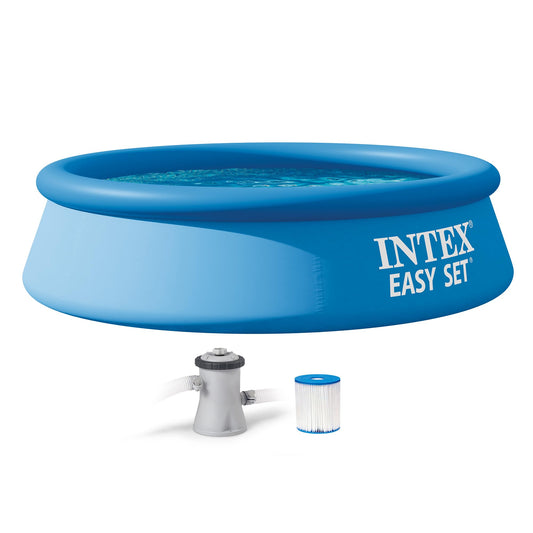 Intex Easy Set 8 ft x 24in Above Ground Pool Set, Round Inflatable Swimming Pool with 330 GPH Cartridge Filter Pump and Type H Cartridge