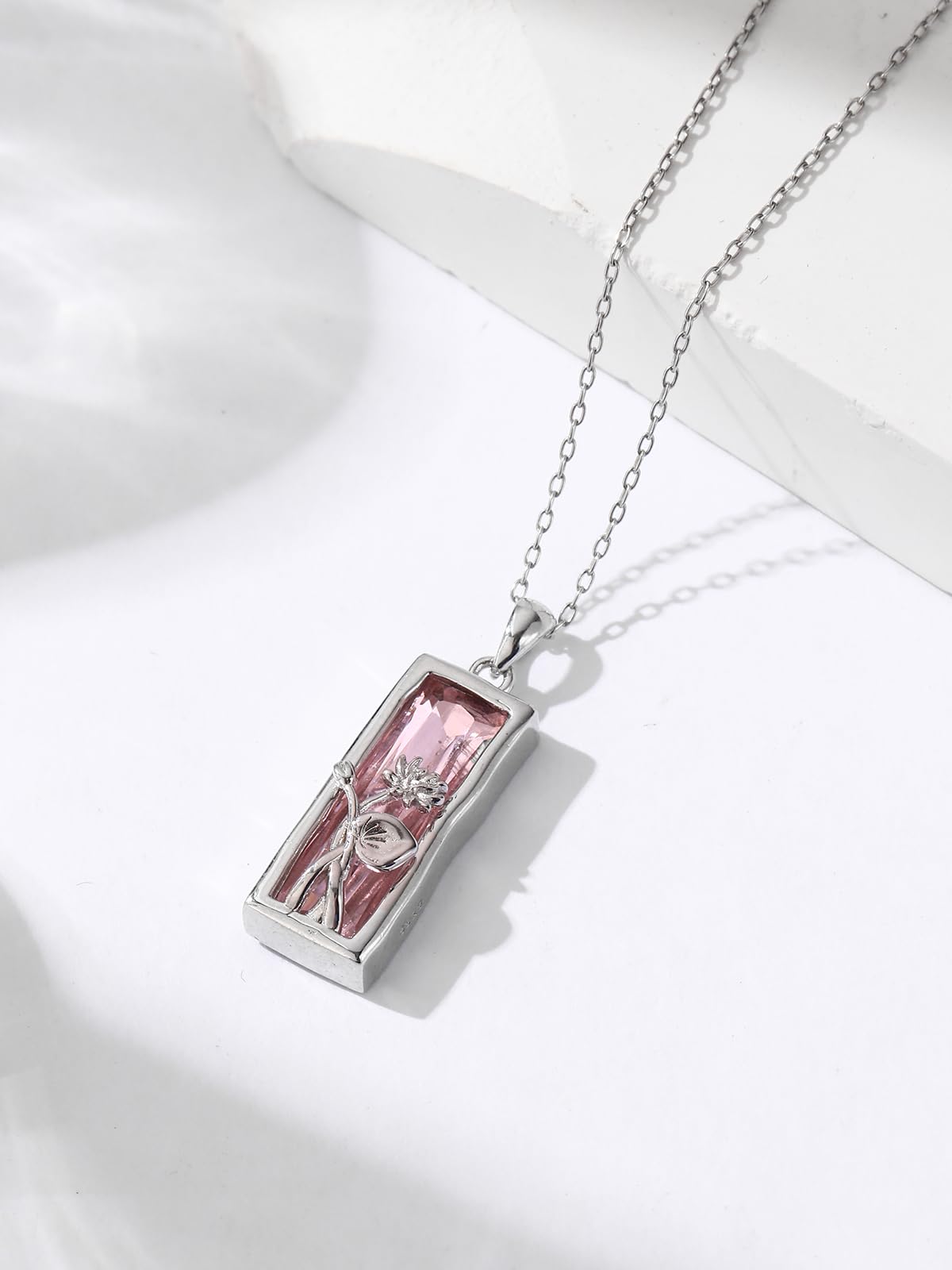 AENEAS Valentines Day Gifts for Women Her Lotus Necklace 925 Sterling Silver Pink Crystal Pendant Lotus Flower Jewelry Gifts for Women Her Wife