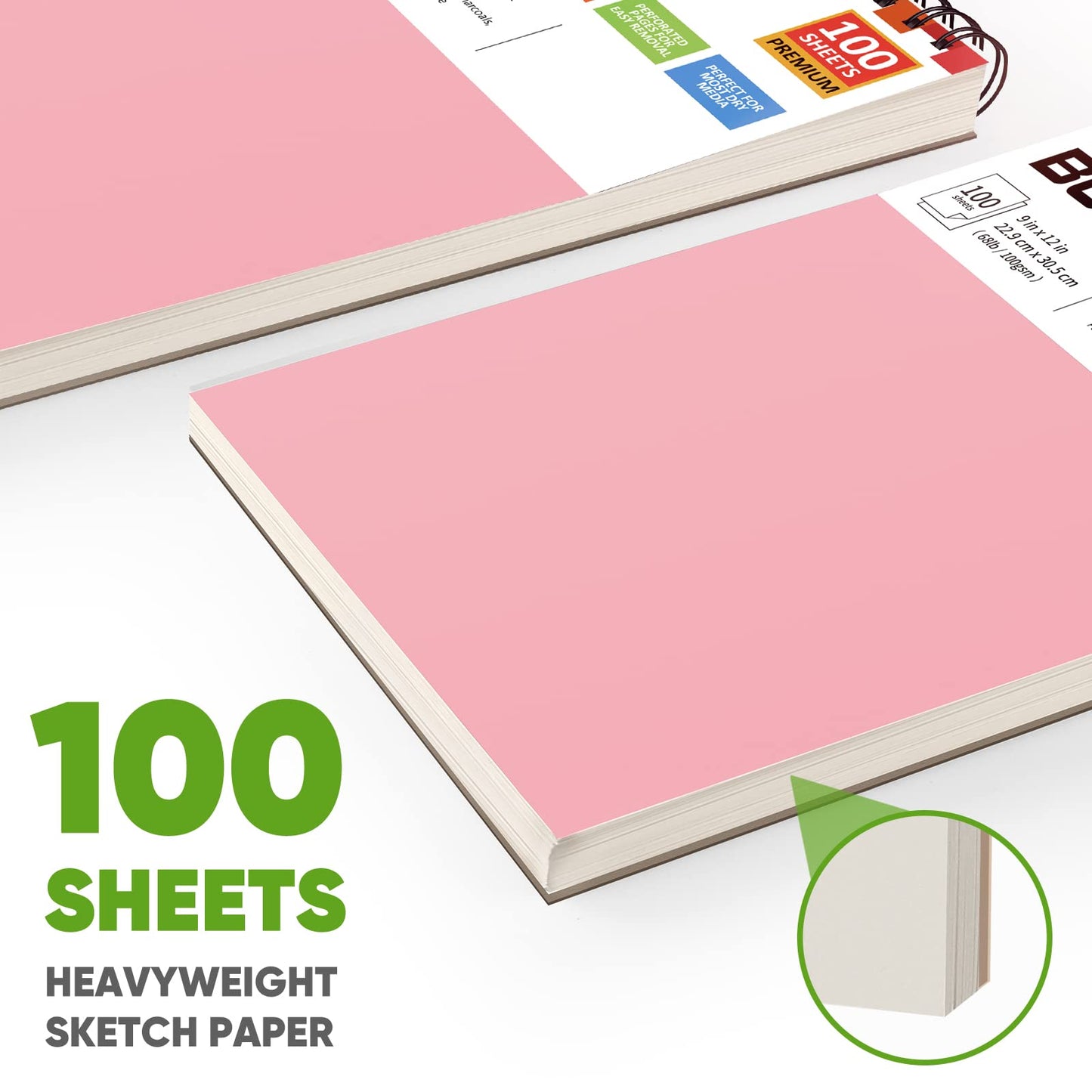 Soucolor Cute Sketchbook 9" x 12" for Women, 1-Pack 100 Sheets Spiral Notebook Drawing Pad, Pastel Art Supplies for Artists, Arts and Crafts Gifts Set for Adults