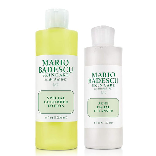 Mario Badescu Acne Facial Cleanser & Special Cucumber Lotion Set | Oil-Free Face Wash with Salicylic Acid & Aloe Vera + Non-Drying Toner for Excess Oil & Breakouts | 6 Fl Oz & 8 Fl Oz