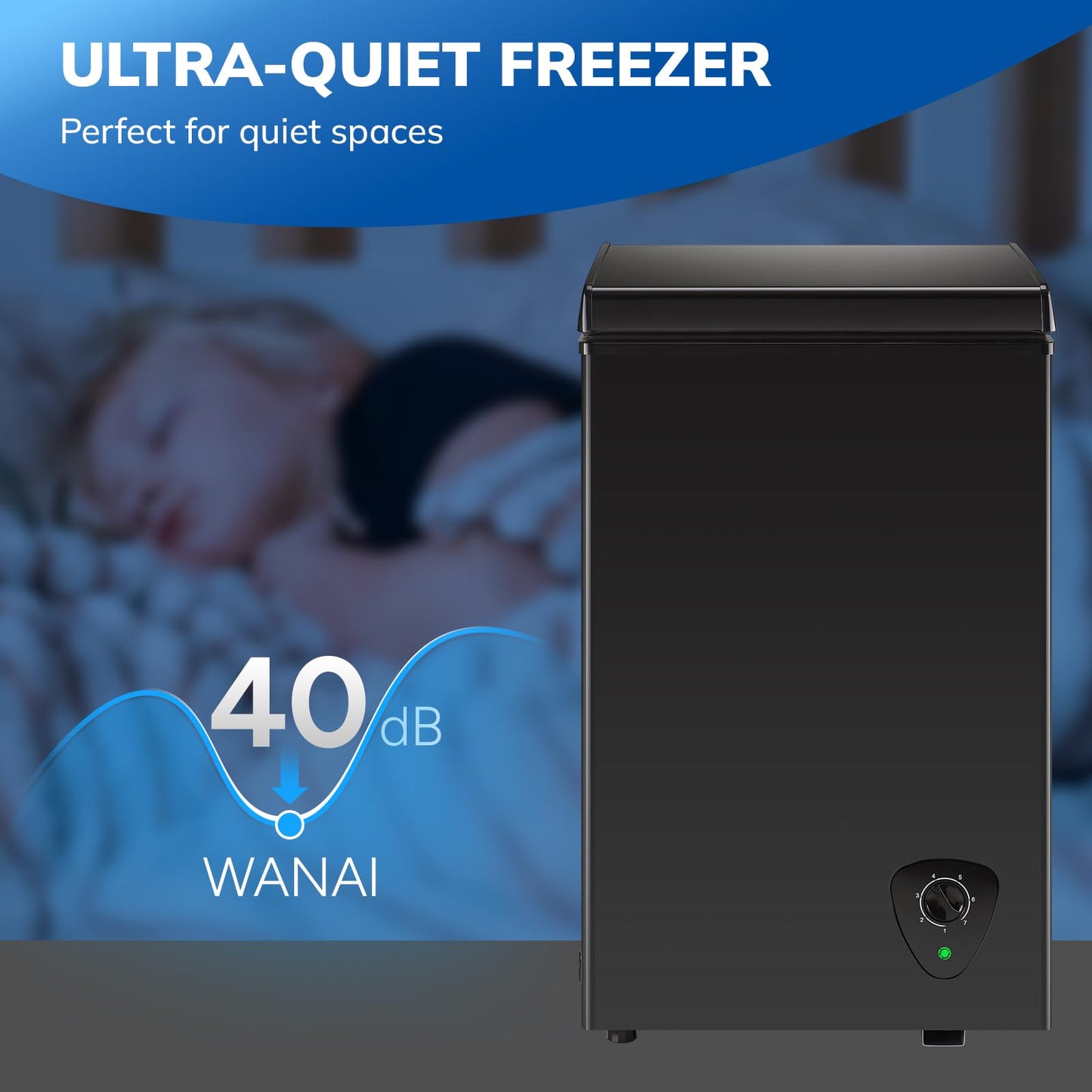 Compact 2.2 Cu.Ft Wanai Chest Freezer with 2 Removable Baskets, Mini Deep Freezer Adjustable 7 Thermostat with Top-Open Door for Home Kitchen, Black