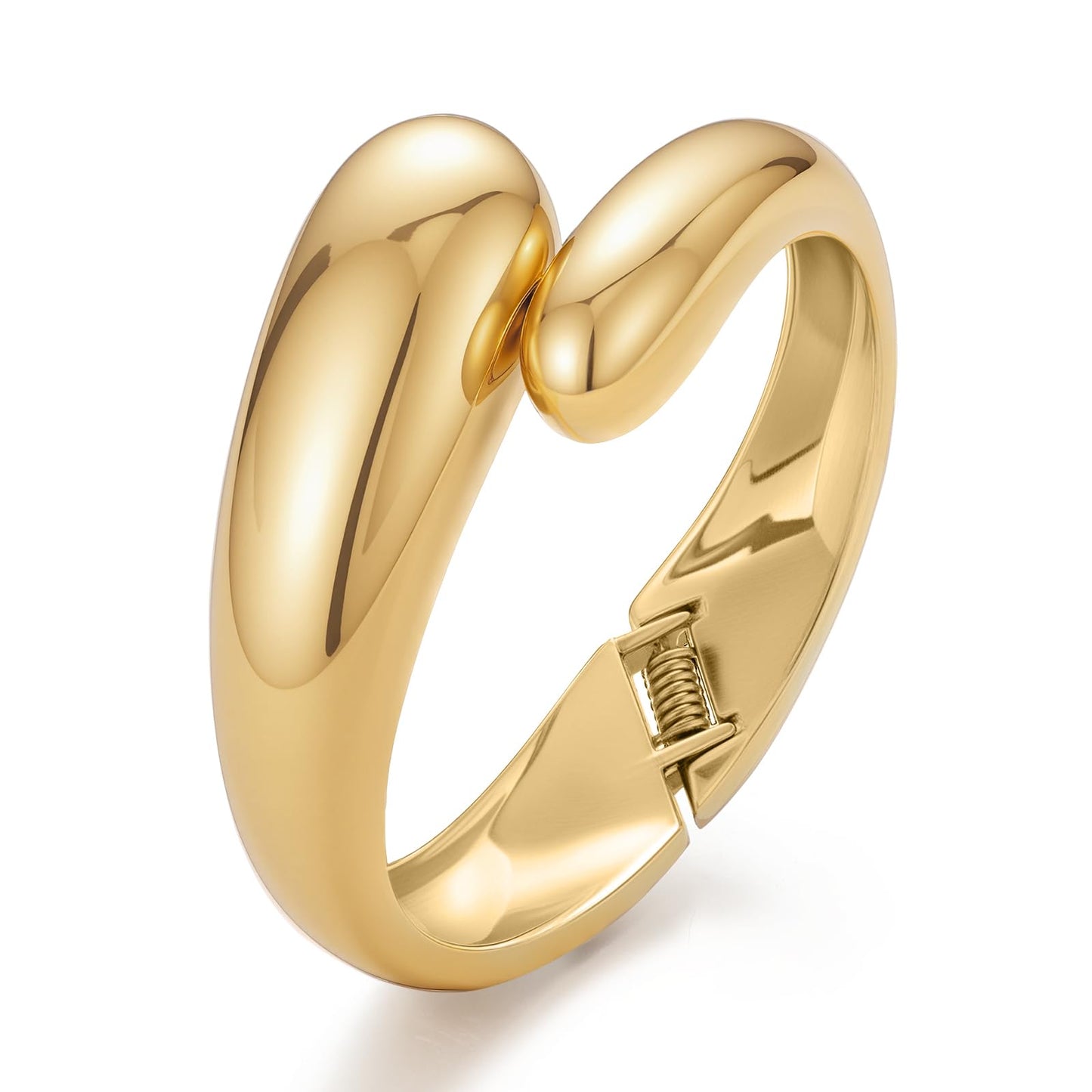 Yowivon Gold Bangles Bracelet for Women, Chunky Gold Bracelet Teardrop Twisted Hinged Open Bangle Bracelets, Non Tarnish 18K Gold Plated Thick Cuff Bracelets Trendy Jewelry Gifts