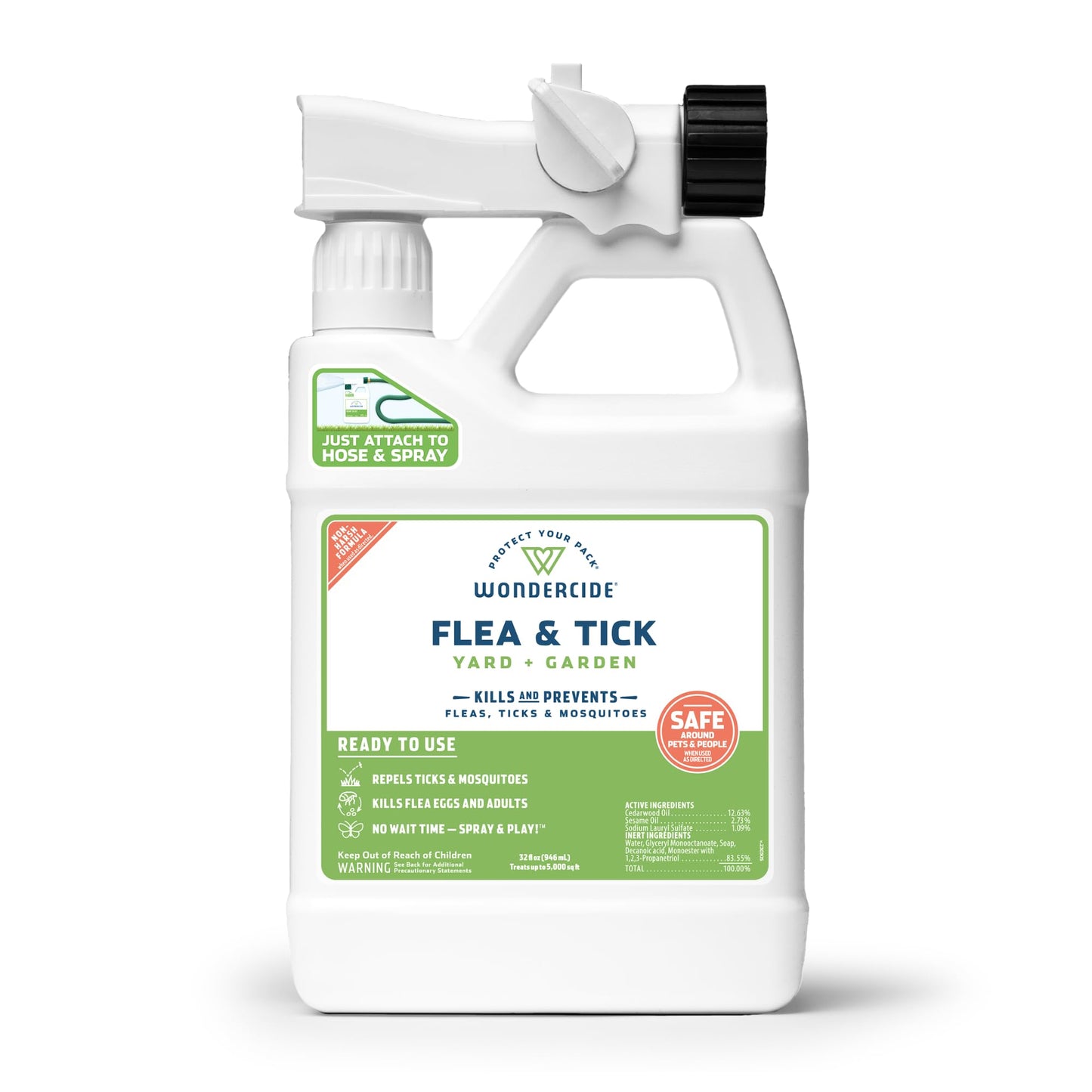 Wondercide - Ready to Use Flea, Tick, and Mosquito Yard Spray with Natural Essential Oils â Mosquito and Insect Killer, Treatment, and Repellent - Plant-Based - Safe Around Pets, Plants, Kids - 32 oz