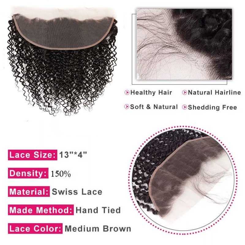 Kinky Curly Lace Frontal Closure - 16 Inch Unprocessed Brazilian Virgin Hair | HD Transparent Ear to Ear with Baby Hair