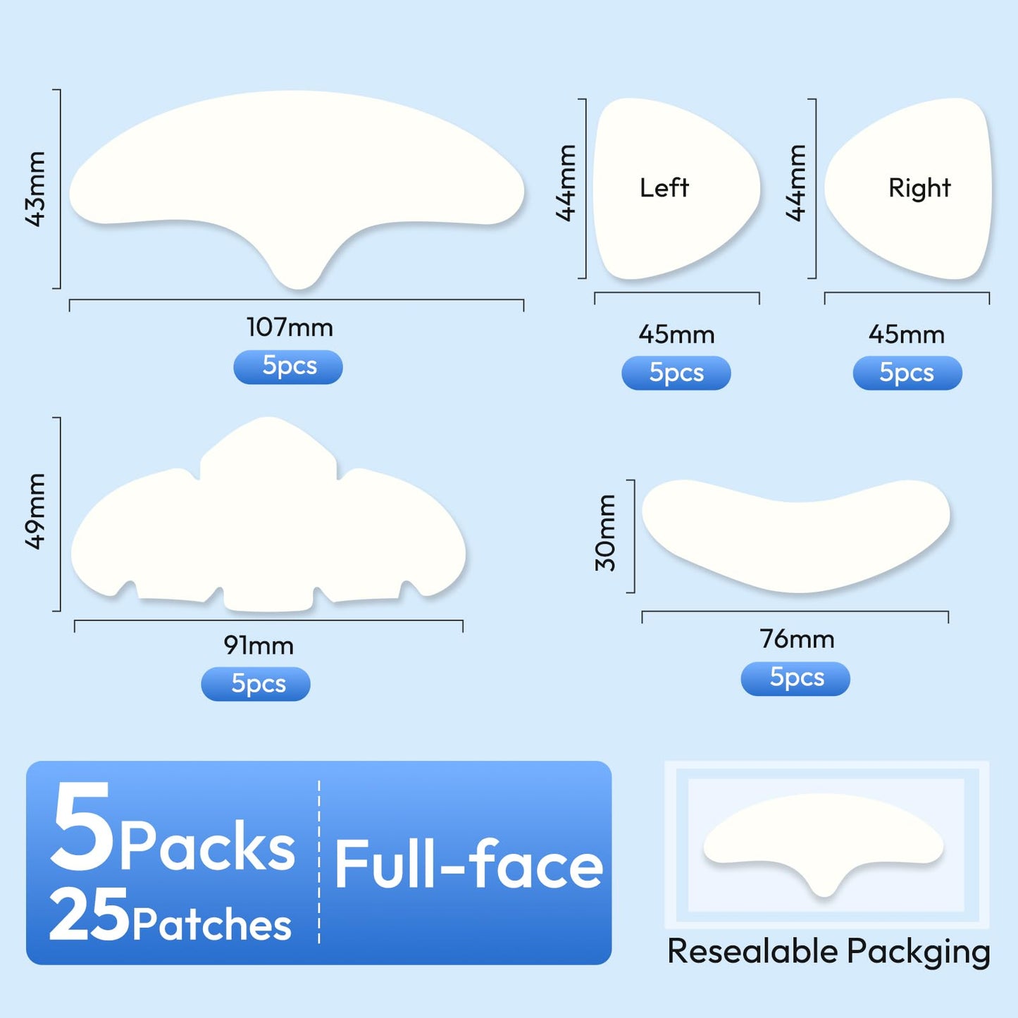 Full Face Pimple Patches (5 Pack, 25 Patches),XL Hydrocolloid Acne Patches for Whole Face,Nose,Chin,Forehead,Cheeks w/Tea Tree Oil&Salicylic Acid,Large Invisible Zit Patches for Overnight Blemish Care