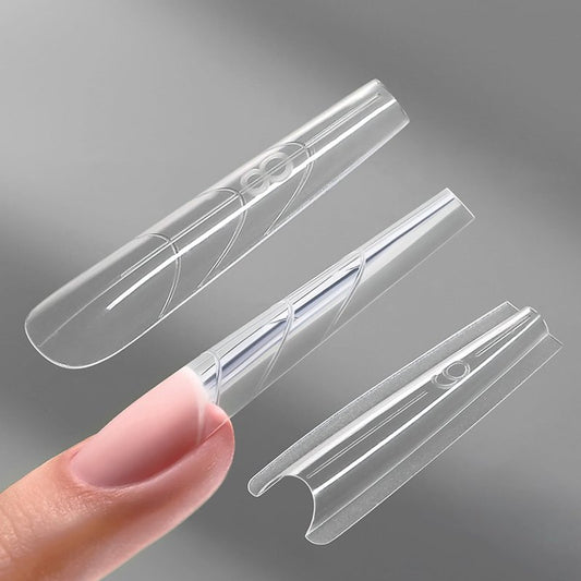 YOKEFELLOW Original Sandwich Nails Dual Forms - 240Pcs Long Coffin Nail Mold for Quick Nails Extension, No Paper Forms Needed, 15 Sizes Plastic Form, Salon Nail Art Tools