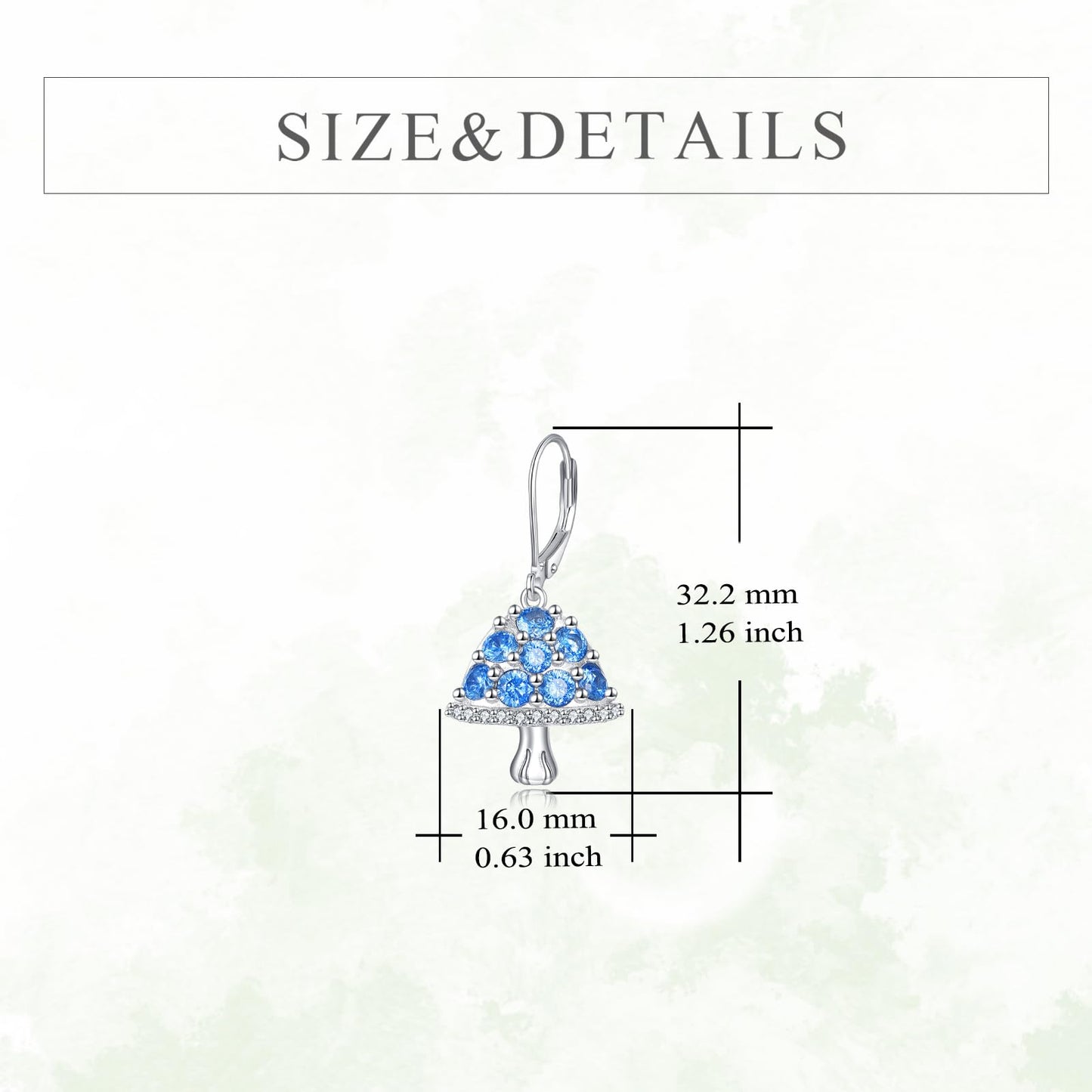 TIGER RIDER Blue Mushroom 925 Sterling Silver Leverback Earrings Mushroom Jewelry Gift for Women Birthday Christmas