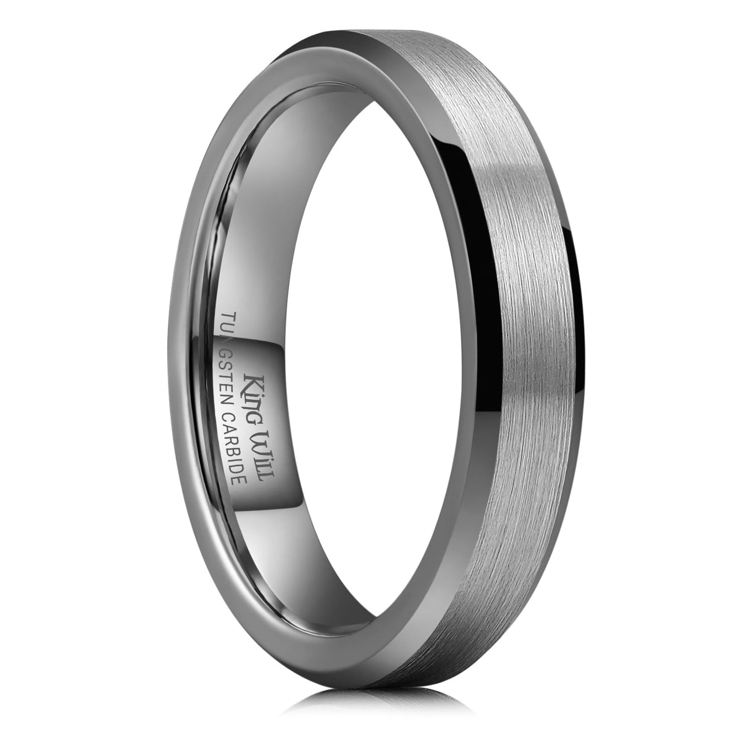 King Will Gunmetal Basic Tungsten Rings For Men 4mm Wedding Band Polished Edge Brushed Matte Promise Ring Comfort Fit, Size 11