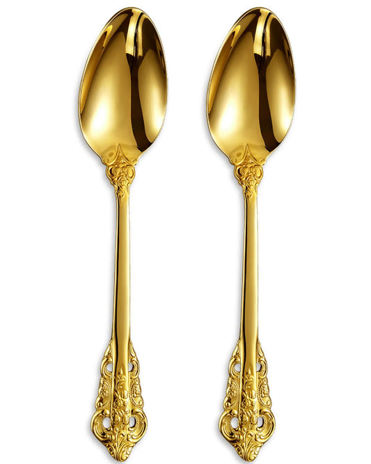 KEAWELL 2-Piece Gorgeous Large Serving Spoon, 18/10 Stainless Steel, Fine Large Serving Spoon, Sturdy Tablespoon, Dishwasher Safe, 9.4" (Gold)